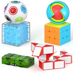 Vdealen Fidget Brain Teaser Toy للأطفال ، حزمة Buzzlestoys ثلاثية الأبعاد من 3 × 3 سرعات مكعب ، صندوق متاهة ، كرة لغز قوس قزح ، كرة حكمة ، مكعب ثعبان تململ ، ألعاب إنفينيتي Cube IQ للأطفال الصغار البالغين