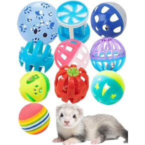 ألعاب FERRET 10 كرات من الجرس ، ومواد PP ، ونظيفة سهلة ، داخلية وخارجية ، تقليل الملل ، آمنة وغير سامة ، صحة الأسنان وخفة الحركة