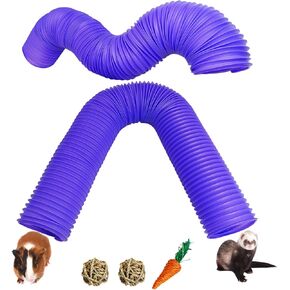 HAMILILYI 2 Pack Hamster Fun Tunnels ، Figs Pigs Tube ، Hamsters قابل للطي ، تدريب على نفق مخبأ و 2 عبوة كرات العشب ، ألعاب حيوانات صغيرة لـ Chinchillas Gerbils Ferrets (Purple)
