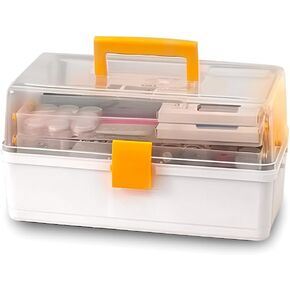 EZOWare 3 Tier Layer Storage Box with 6 Compartments, Lidded Plastic Multipurposes Organizer with Handle for Tools, Craft, Home, First Aids Kits, Building Blocks and more