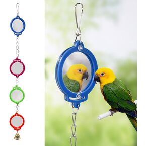 Bird Mirror Toy with Bell, Hanging Parrot Interactive Toy, Bird Cage Accessories, Suitable for Small and Medium Birds Parakeets Cockatiels Lovebird