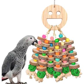 Large Bird Toy Parrot Toys Natural Wood Colorful Bird Chew Toys for Macaws, African Grey, Amazon Parrots, Cockatoos, Cockatiels and Medium and Large Parrots