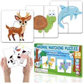 20Pcs Magnetic Animal Matching Puzzles for Kids Self-Correcting Puzzles Sets Head and Tails Correction Montessori Toy Birthday Gifts for Toddlers Preschool Learning Educational Activity