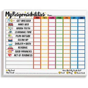 Tiny Expressions Responsibility Chart for Kids Ages 3, 4, 5, and 6 - My Responsibility Weekly Chore Chart for Kids Daily Checklist and Routine