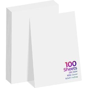 White Cardstock 8.5 x 11 - Thick Cardstock Paper 100 Sheets, 230 GSM (85 lb Cover) - White Card Stock Perfect for Printing, DIY Projects, Invitations, Scrapbooking, Drawings & Crafts