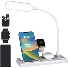 Ottlite LED Desk Lamp with Charging Station, Multi-Device Desk Lamp with Wireless Charger, Book Light, Table Lamp Reading Light, Work Light, Desk Lights for Home Office or Bedside