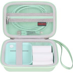 Elonbo Carrying Case for VFU Label Maker Machine, Mini Label Printer Portable Thermal Printer Travel Bag, Sticker Printer Storage Holder, Mesh Pocket Fits Label Paper Tape, Green