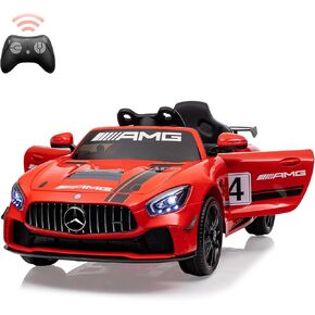 ركوب على سيارة للأطفال مع Contorl عن بُعد ، سيارة Benz AMG للسيارات الكهربائية المرخصة 12 فولت ، سيارة رياضية تعمل بالبطارية ، ونظام الصوت ، والمصابيح الأمامية LED ، وعجلات تجميع زر واحدة للبنين 3-8 سنوات ، الأحمر ، الأحمر