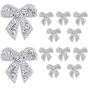 12pcs Rhinestone Bow Patch, Sparkly Crystal Bow Appliques Embellishments Iron on Sew on Embroidered Patches for Clothing Shoes Jeans Jackets Bags Backpacks Hats DIY Accessory Decoration