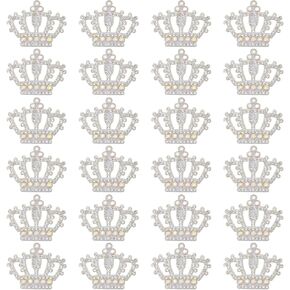 24Pcs Rhinestone Crown Patches Sew on Beaded Crystal Appliques Glitter Crown Shaped Patch for Sewing Clothes Wedding Dress Jeans Shirts DIY Headbands Bags
