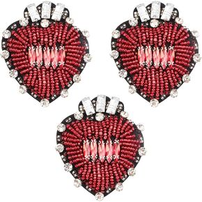 INFUNLY Rhinestone Heart Patch, 3pcs Heart Beaded Patches Handmade Red Heart Sew on Applique Badge for Dress Jackets Handbag Shoes DIY Decoration