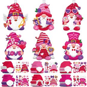 Chiisong 48 PCS Valentine's Day Craft Kits DIY Valentine's Heart Craft Set مجموعة زخارف قلب Valentine's Make Your Valentine's Hearts Craft for School Gift Home Classroom Sistems (Gnome)