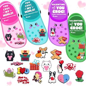 32 Pack Valentines Day Gift for Kids, YOU CROC MY WORLD Funny Valentines Cards with Cute Shoe Decor Charms Kit, Valentines Exchange Gift Cards for School, Classroom Prizes
