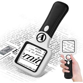 Compact Magnifying Glass with Lights,45X 10X Small Handheld Lighted Magnifier, 3 LED Light Magnifying Glass for Reading Small Prints & Low Vision Seniors Rectangle