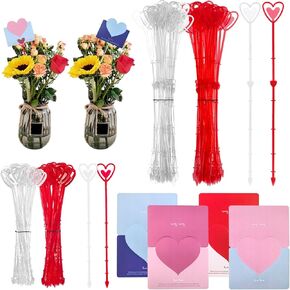 Keadic 160pcs 10 "و 13" حاملي بطاقات اختيار الأزهار مع مجموعة بطاقات المعايدة ، وعصي صورة زهرة على شكل قلب لترتيب باقة الزفاف ديكور عيد ميلاد in Kuwait