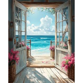 MBNTJHT DIY Scenery Paint by Numbers Kit for Adults on Canvas,Landscape Beach Digital Oil Painting Kit for Adults Beginner,Easy Scenery Acrylic Paint by Number Kits for Holiday Gifts 16X20 Inch.