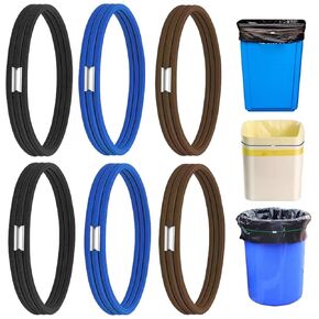 6pcs Trash Can Bands, Black, Blue, Brown fits for 13 to 30 Gallon Trash Cans, Garbage Can Bands, Elastic Band Loop for Trash Cans, Colorful Litter Box Bands Good for Home Office School Indoor