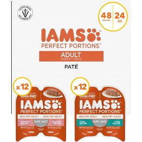 Iams Perfect Portions Wet Cat Food Healthy Adult Paté, Salmon and Tuna Recipes, (24) 2.6 oz Variety Twin-Pack Trays