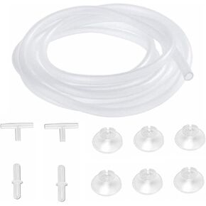 Flexible Air-Line Tubing for Aquarium, 10Meter/ 33Ft，4mm ID x 6mm OD, Silicone Tube, with 6 Suction Cups, 4 Connectors