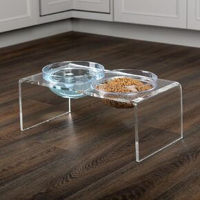 Elevated Dog and Cat Bowls Set - 7.1-Inch Tall Acrylic Dog Bowl Stand with 2 Removable Stainless Steel Bowls and 2 Plastic Bowls for Food and Water - Modern Cat and Dog Products by PETMAKER