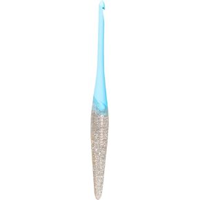 Ommi Ergonomic Handle Crochet Hooks | Handcrafted 7’’ Crochet Hook | Knitting Needle, Craft Yarn Weave | Best Gift! (Silver Glitter, 6.5 mm)