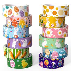 Easter Washi Tape,12 Rolls Holiday Spring Bunny Egg Decorative Tape Colorful Green Cute Rabbit Chick Flower Masking Washi Tape for Journaling Supplies, Scrapbooking, Party, DIY Arts & Crafts