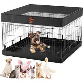 PJYuCien Puppy Playpen, Foldable Dog Playpen 4 Panels 24"H Portable Dog Pen Outdoor Indoor with Bottom and Top Cover for Dogs, Puppies, Small Pets...