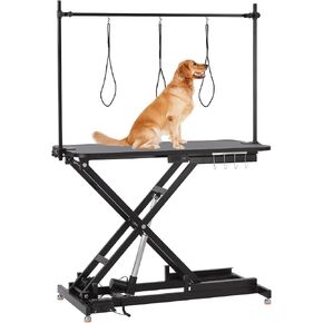 50Inch Electric Dog Grooming Table, Heavy Duty X-Type Electric Lift Pet Grooming Table for Large Dogs, with Overhead Arm, Usb Sockets and 3 Grooming Noose, Height Adjustable, Black