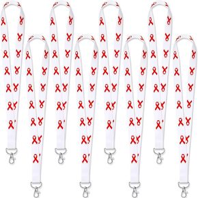 24 Pcs Heart Health Awareness Lanyard Red Ribbon Week Supplies American Heart Health Month Items Gift Bulk Key Chain ID Badge Holder for Fundraising Events Campaigns Support Groups