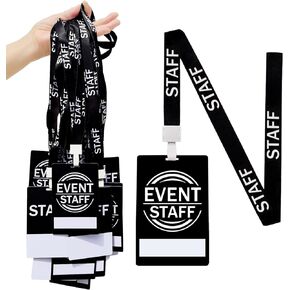 25 PVC Event Staff Lanyards,Staff Pass,PVC Cards Black Lanyard and writable Staff Cards with Club Event,Party Event,Organizer Conference,Concert,Office Supplies