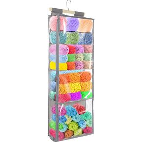 Hanging Yarn Storage with 4 Large Pockets, Clear Knitting Organizer Storage with Zippers for Crochet Lovers, Hanging Yarn Holder with Over-Door Hooks for Knitting Needles Crochet Hooks