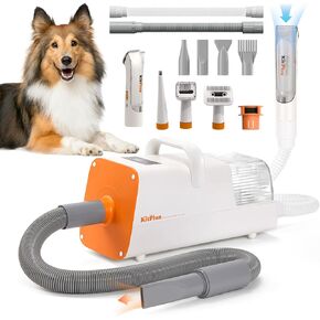 Dog Grooming Kit with Blow Dryer: 3-in-1 Pet Hair Vacuum Groomer Kit with Rechargeable Clipper for Shedding Drying Trimming - Dog Hair Dryer with Adjustable Speed and Temperature