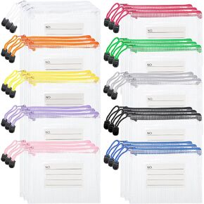 Hedume 30 Pcs 10 Colors Small Zipper Mesh Pouch with Label Pocket, A6 Size 6.3 x 4.7 Inches Waterproof Zip Mesh Bag, Plastic Mesh Zipper Pouch for School Office Supplies, Cosmetics Travel Accessories
