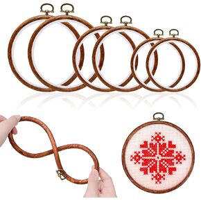 6 Pcs Small Round Embroidery Hoops Sizes from 3.6 in to 5.3 in Frame Circle Rubber Hoops Ring Display Cross Stitch Ornament Vintage Imitated Wood Frame Kits for Craft Sewing Gifts