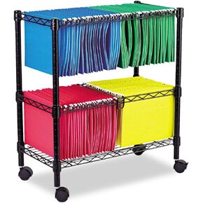 Alera Two-Tier File Cart for Front-to-Back + Side-to-Side Filing, Metal, 1 Shelf, 3 Bins, 26" x 14" x 29.5", Black