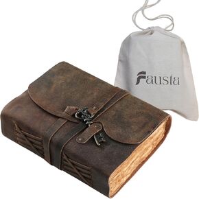 Fausta Handcrafted Leather Journal with Antique Brass Key Lock for Writing, 240 Pages (7 x 5 In) | Vintage Deckle Edge Cotton Paper Travel Journal (150 GSM) | Brown Sketchbook for Drawing, Ideal Gift for Men & Women