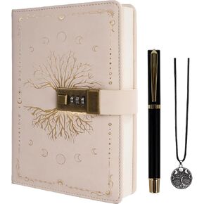 TIEFOSSI Diary with Lock, Tree of Life Vintage Journal with Lock for Women Men, A5 Refillable Notebook with Lock for Writing, 224 Numbered Pages