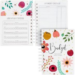 Paper Junkie Floral Monthly Budget Planner, Bill Organizer with 24 Pockets, Debt Payoff Tracker, Payment Checklist (5 x 7 In)