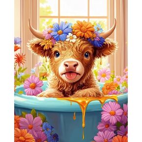 uuxsretaio Paint by Numbers Kit for Adults, Easy Highland Cow DIY Painting by Number Art Kits for Beginner, Drawing Paintwork with Paintbrushes on Canvas for Home Wall Decor 16x20 Inch