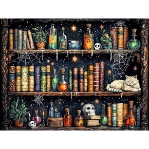 Skeleton Paint by Numbers Kit for Adults, Bookshelf Painting by Numbers for Adults, Acrylic Paint by Numbers Kits on Canvas,Drawing Paintwork with Paintbrushes for Home Wall Decor 20X16 Inch