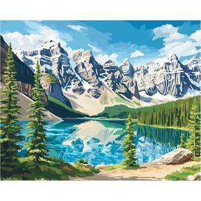 Banff National Park Paint by Numbers for Adults on Canvas, Paint by Number Alberta Canada, Mountain Lake Tree Pine Oil Painting for Gift & Home Decor - Natural Scenery(16x20inch, No Frame)
