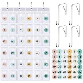 36 Boho Pocket Chart for Cell Phones Phone Calculator Holder Organizer with 36 Boho Style Number Stickers and 4 Hooks for Calculator Clear Pockets Classroom Pocket Chart for Cell Phones