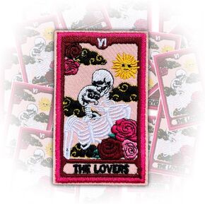 The Lover Tarot Card Iron On Embroidery Patches for Backpacks Hats Jeans Bags, Size 3" Sewing Patches, Skeleton Lovers Appliques for Clothes, Lovers Tarot Embroidery Patches, Gift for Adults