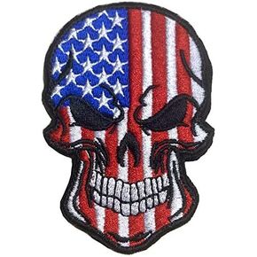 Antrix Tactical USA US American Flag Horror Scary Dead Skull Head Skeleton Patch Hook and Loop Embroidered Military Skull Sticker Patch for Biker Moto Jackets Jeans Jersey Pants -3.54x2.36