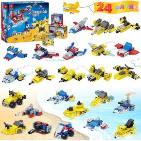 24 Packs Party Favors for Kids - Transform Robot Building Blocks, 12-in-1 Creative Action Mech Toy Building Set for Classroom Prizes Stocking Stuffers, Birthday Valentines Easter Gifts for Boys Girls