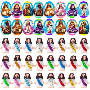 24 Pcs Prefilled Easter Eggs with Mini Jesus Figurines Resin Toys Inside Great for Kids Toddlers Easter Egg Hunt Fillers Easter Basket Stuffers Party Favor Gifts