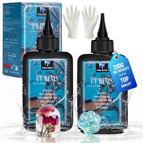 VIDA ROSA 200G UV Resin Upgraded Kit, Featuring High Gloss, High Hardness, and Fast-Curing Epoxy Resin, Suitable for Coating, Casting, Bracelets, Jewelry Making, and DIY Crafts.