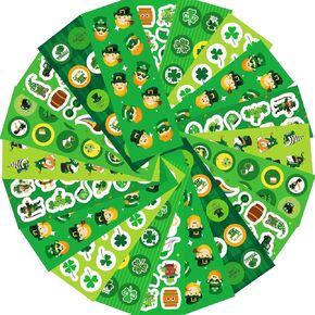 100 Sheets St Patricks Day Shamrock Stickers,1140pcs St Patricks Day Decorations Accessories for Kids Party Favors Labels Cards Envelopes