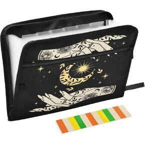 Accordion File Folder Organizer Boho Magical Crescent,Expanding File Folder Labels Witchy Hands Document Organizer Bag Letter Size