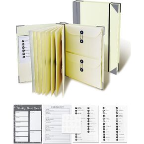 Document Organizer Folio with Labels, Expanding File Folder Pockets for Important Papers, Emergency Binder, Birth Certificates, Social Security Cards, Passports, Photos, and Letters